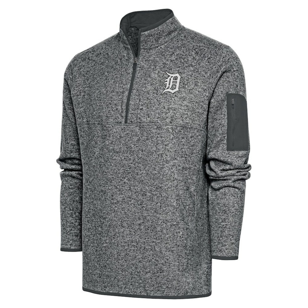 Detroit Tigers Antigua Metallic Fortune Quarter-Zip Pullover Jacket - Graphite Jackets