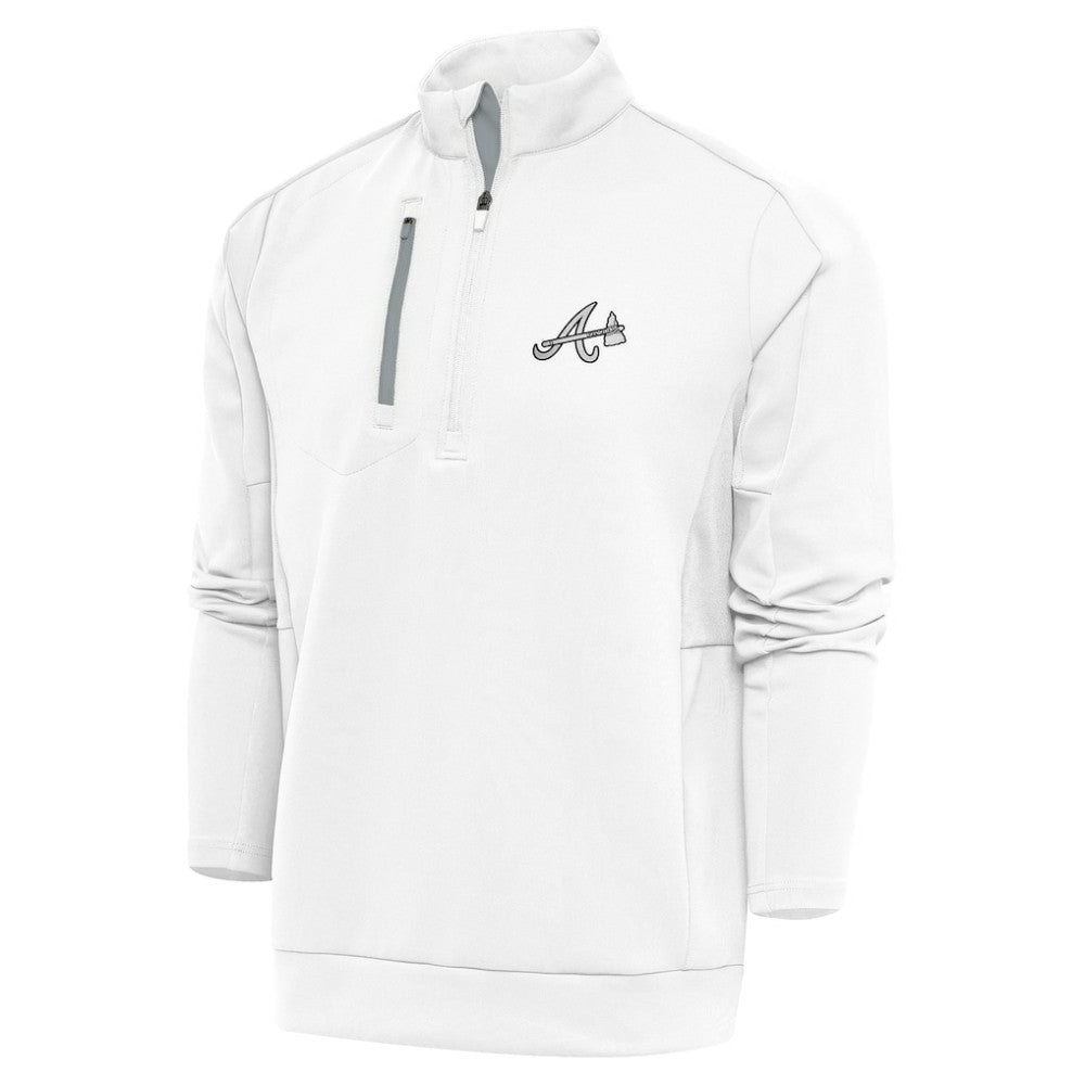 Atlanta Braves Antigua Metallic Generation Quarter-Zip Pullover Top - White Pullover