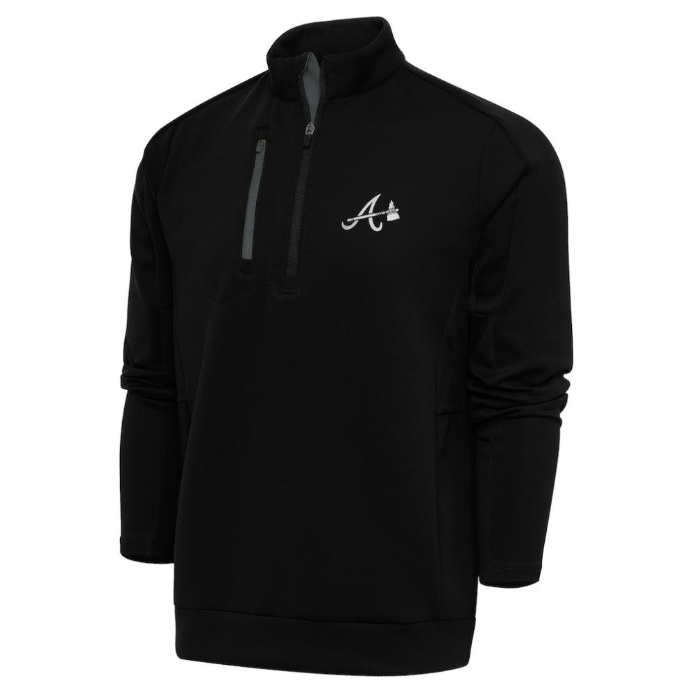 Atlanta Braves Antigua Metallic Generation Quarter-Zip Pullover Top - Black Pullover
