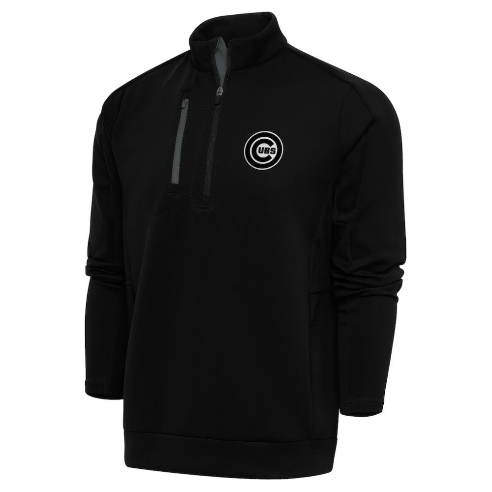 Chicago Cubs Antigua Metallic Generation Quarter-Zip Pullover Top - Black Pullover