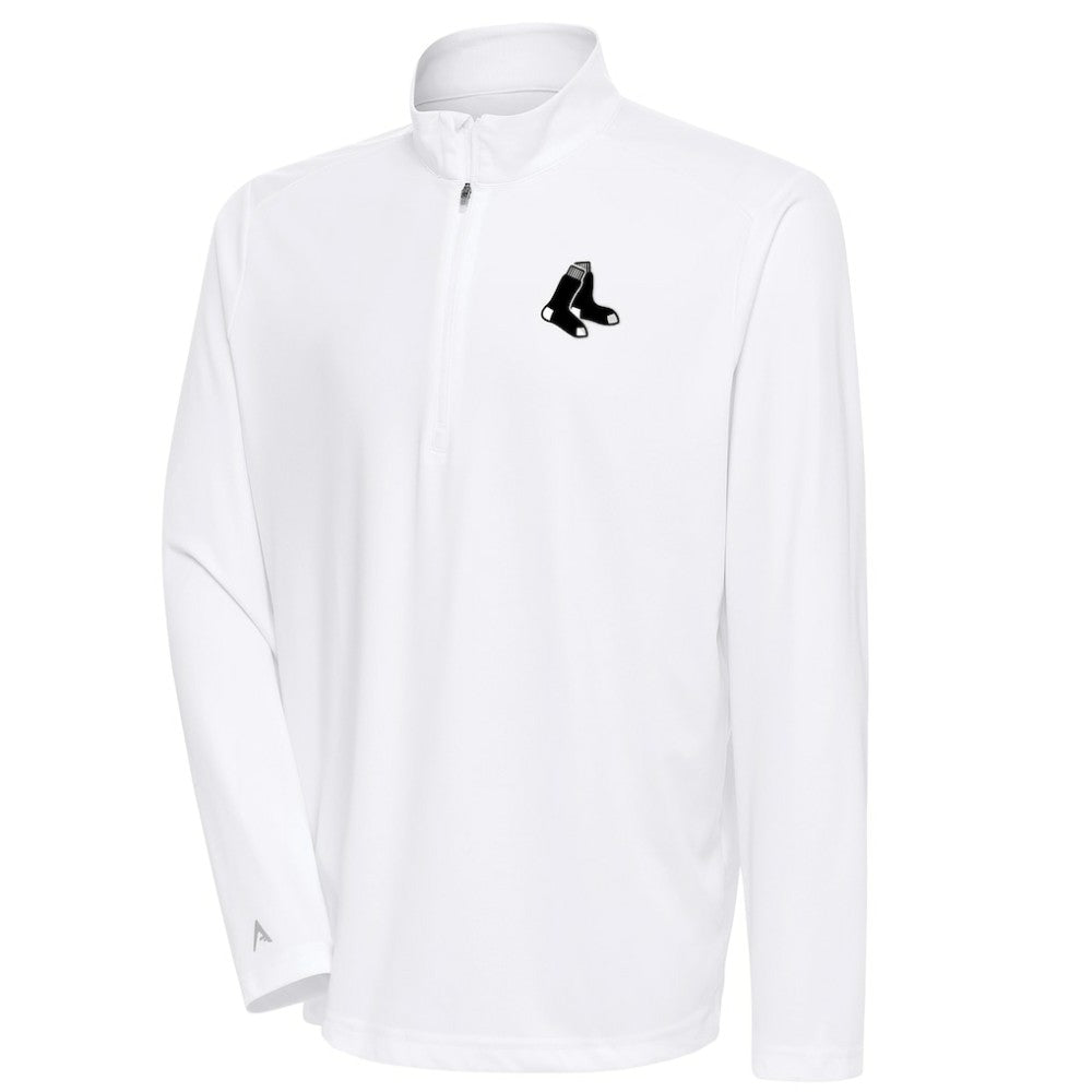 Boston Red Sox Antigua Metallic Tribute Quarter-Zip Top - White Tops