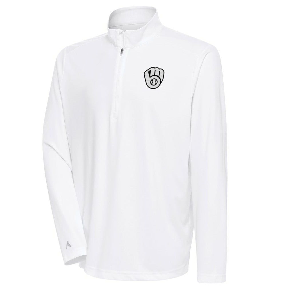 Milwaukee Brewers Antigua Metallic Tribute Quarter-Zip Top - White Tops