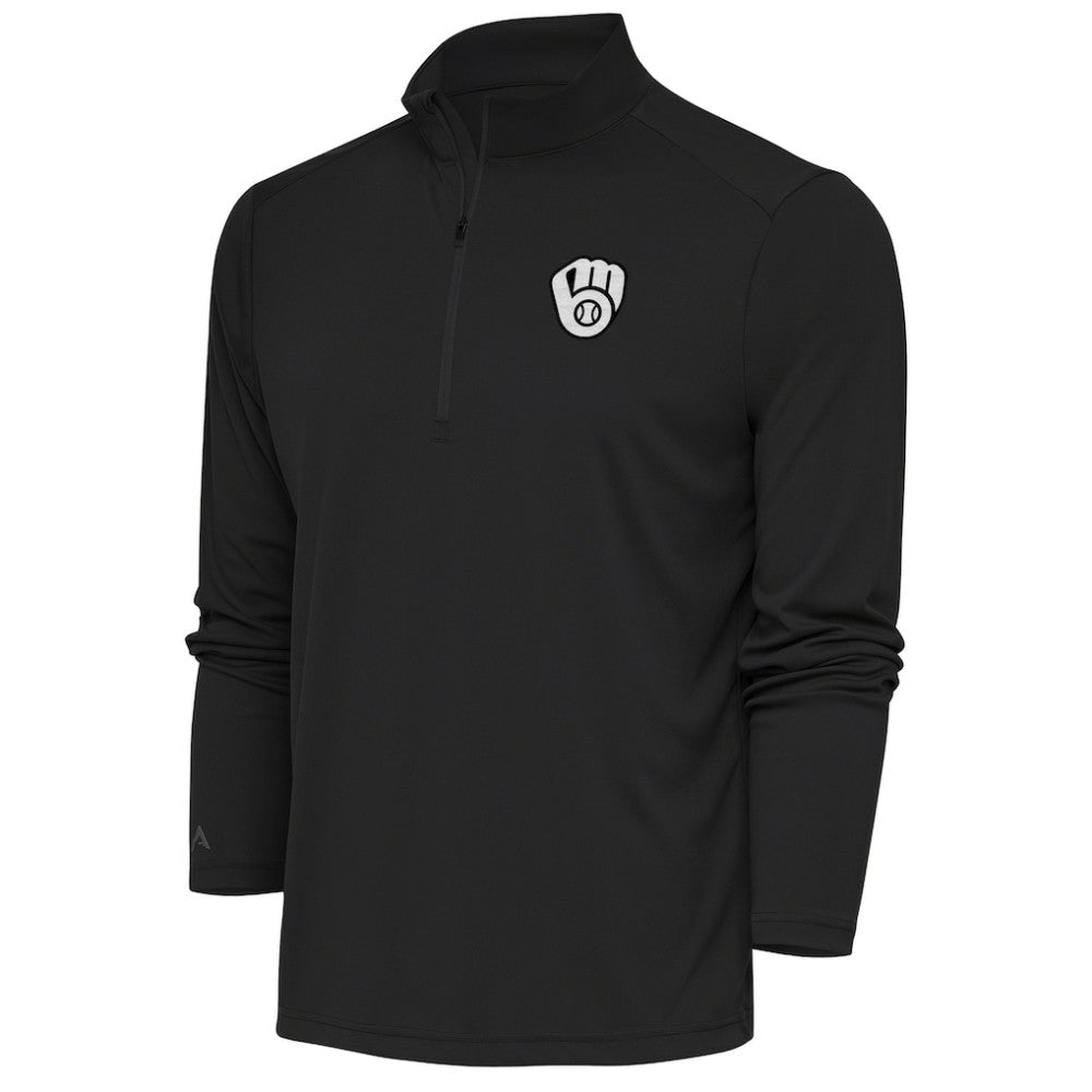 Milwaukee Brewers Antigua Metallic Tribute Quarter-Zip Top - Charcoal Tops