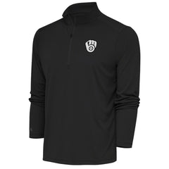 Milwaukee Brewers Antigua Metallic Tribute Quarter-Zip Top - Charcoal Tops