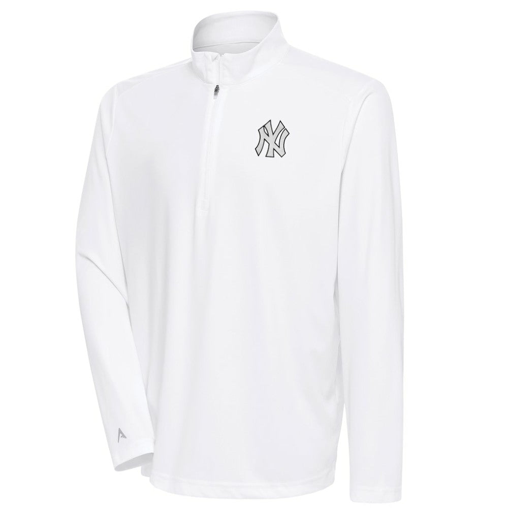 New York Yankees Antigua Metallic Tribute Quarter-Zip Top - White Tops