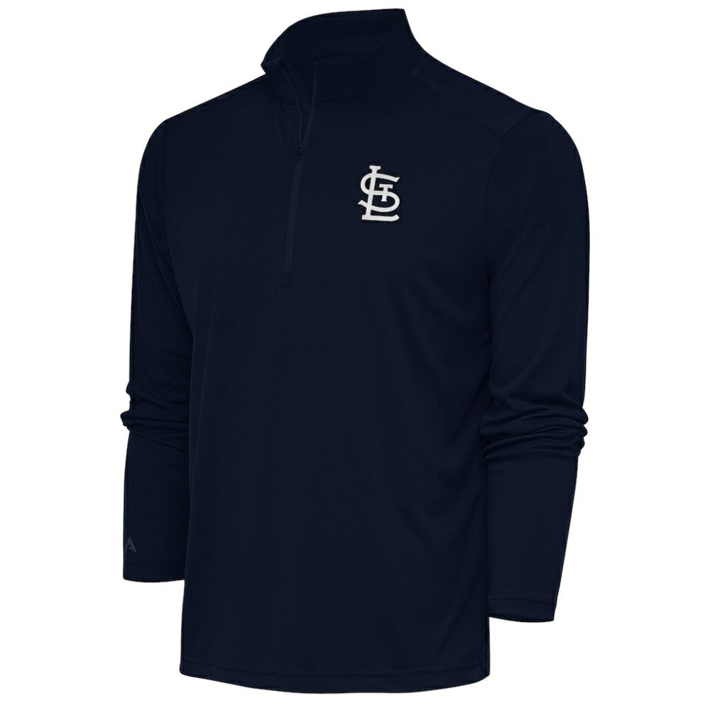 St. Louis Cardinals Antigua Metallic Tribute Quarter-Zip Top - Navy Tops