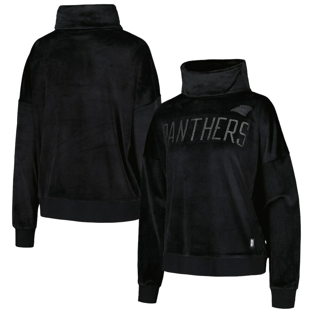 Carolina Panthers DKNY Sport Women's Deliliah Rhinestone Funnel Neck Pullover Sweatshirt Black