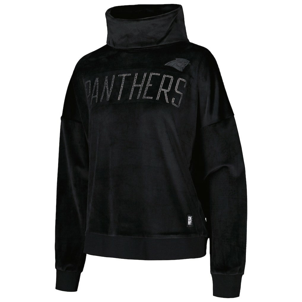 Carolina Panthers DKNY Sport Women's Deliliah Rhinestone Funnel Neck Pullover Sweatshirt Black