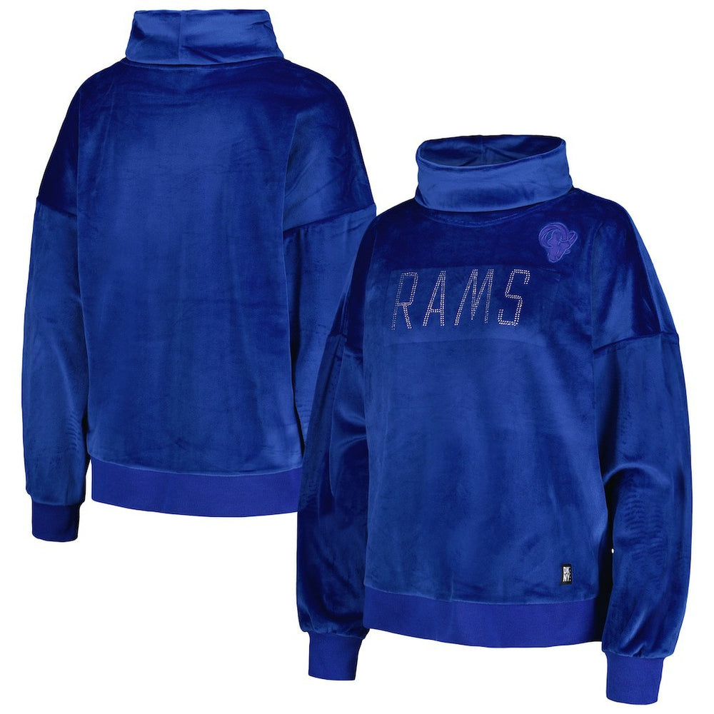 Los Angeles Rams DKNY Sport Women's Deliliah Rhinestone Funnel Neck Pullover Sweatshirt Royal