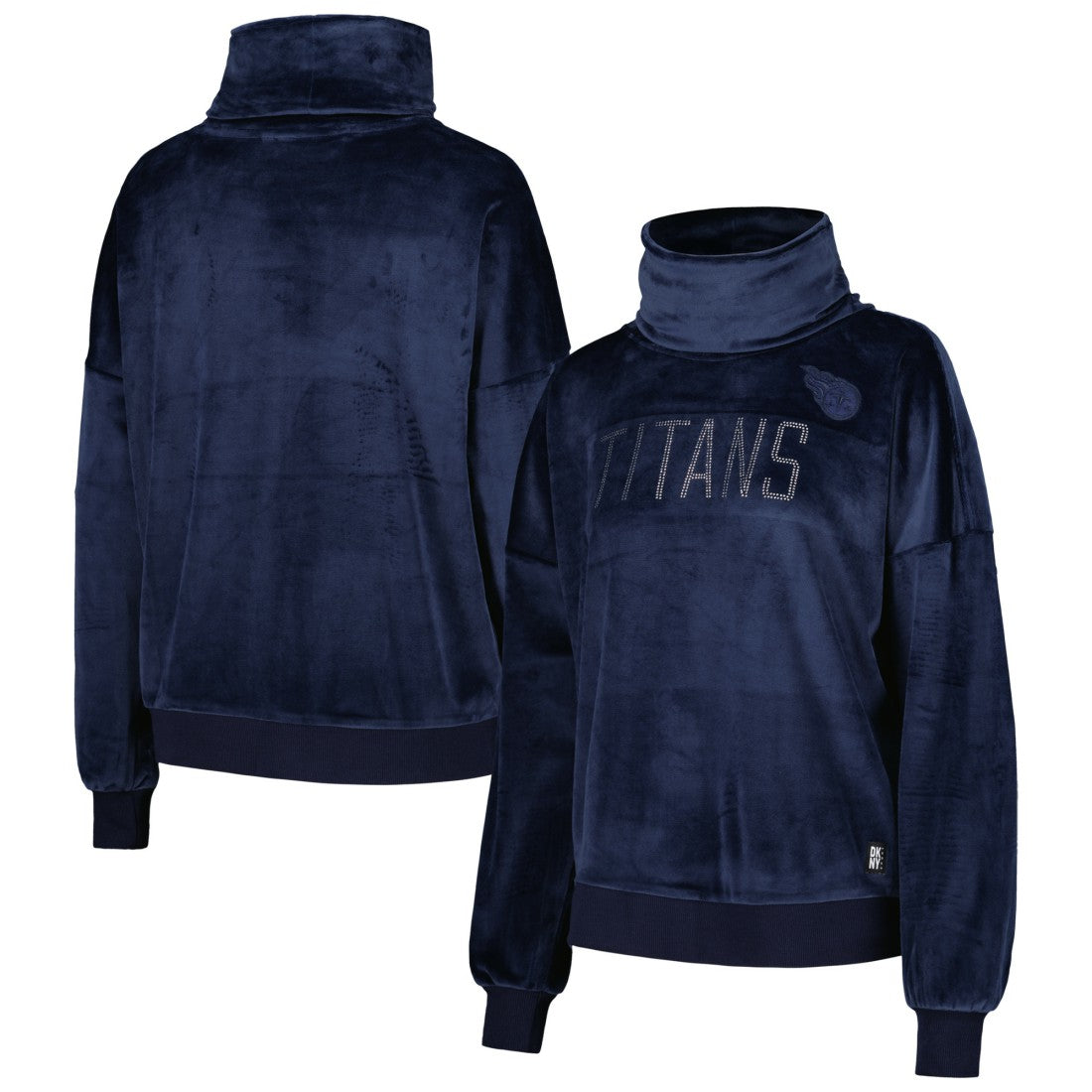 Tennessee Titans DKNY Sport Women's Deliliah Rhinestone Funnel Neck Pullover Sweatshirt Navy