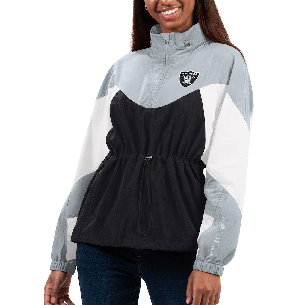 Las Vegas Raiders G-III 4Her by Carl Banks Women's Tie Breaker Lightweight Quarter-Zip Jacket Black/Silver