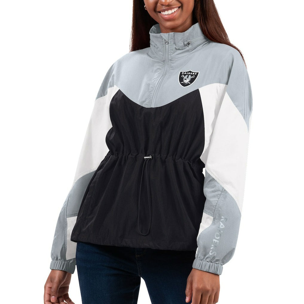 Las Vegas Raiders G-III 4Her by Carl Banks Women's Tie Breaker Lightweight Quarter-Zip Jacket Black/Silver