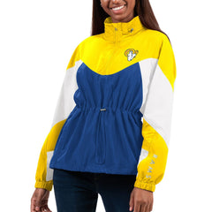 Los Angeles Rams G-III 4Her by Carl Banks Women's Tie Breaker Lightweight Quarter-Zip Jacket Royal/Gold