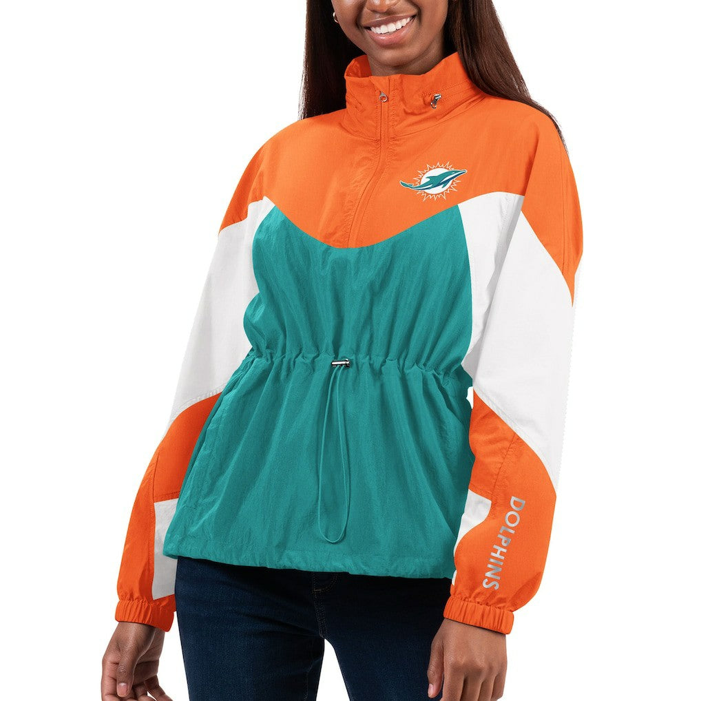 Miami Dolphins G-III 4Her by Carl Banks Women's Tie Breaker Lightweight Quarter-Zip Jacket Aqua/Orange