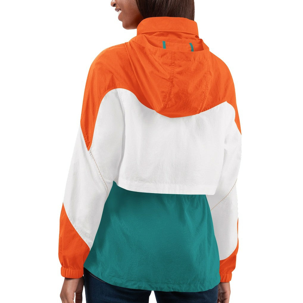 Miami Dolphins G-III 4Her by Carl Banks Women's Tie Breaker Lightweight Quarter-Zip Jacket Aqua/Orange