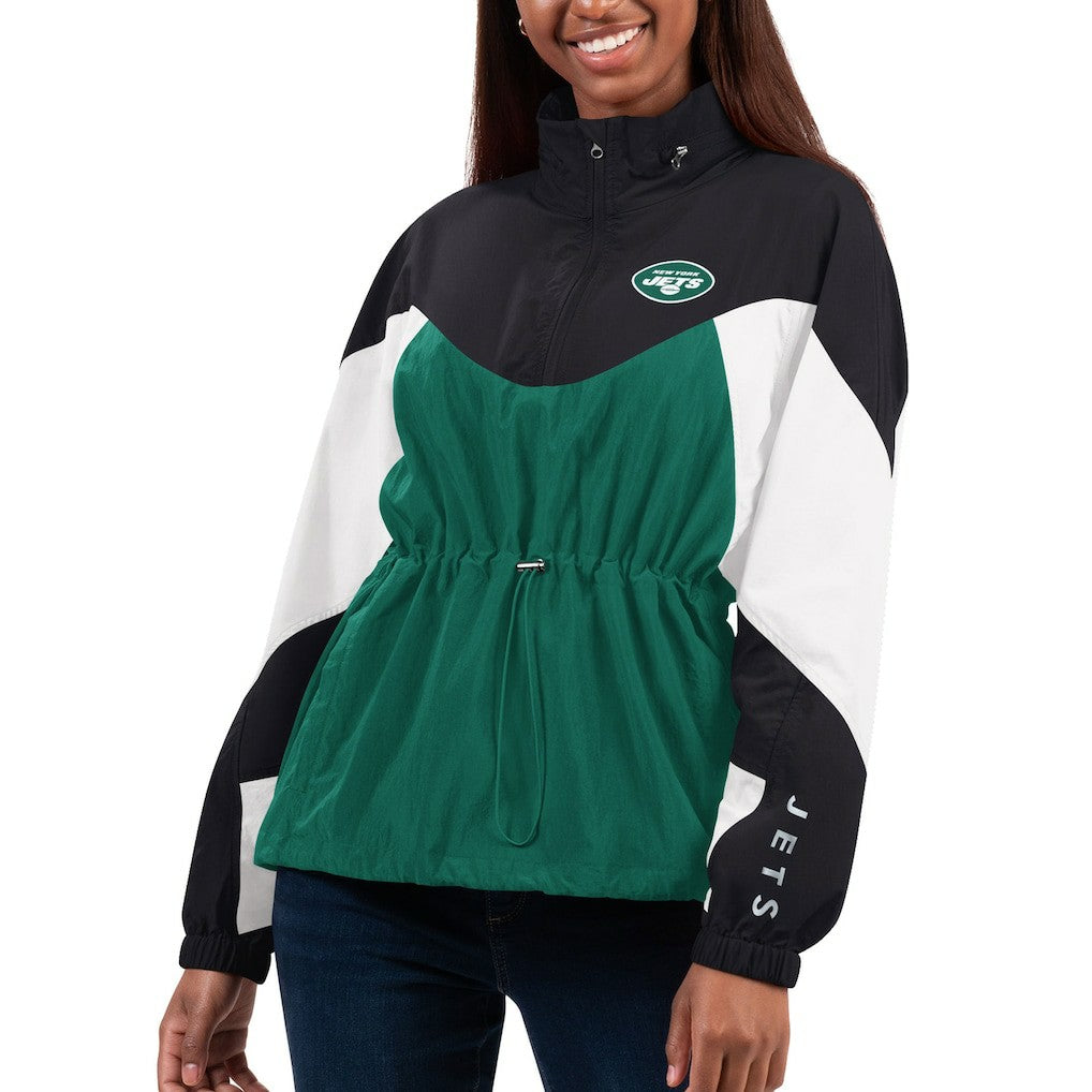 New York Jets G-III 4Her by Carl Banks Women's Tie Breaker Lightweight Quarter-Zip Jacket Green/Black