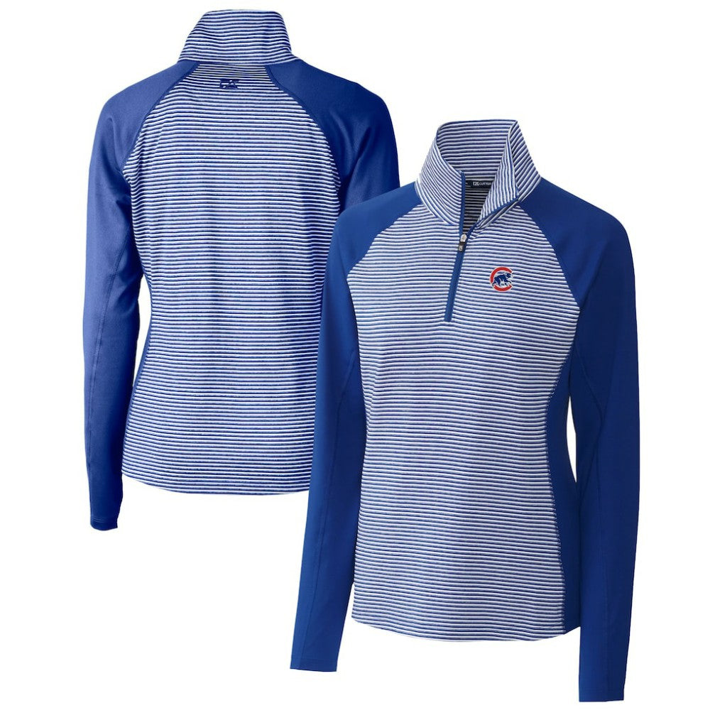 Chicago Cubs Cutter & Buck Women's DryTec Forge Tonal Stripe Half-Zip Top - Royal Tops