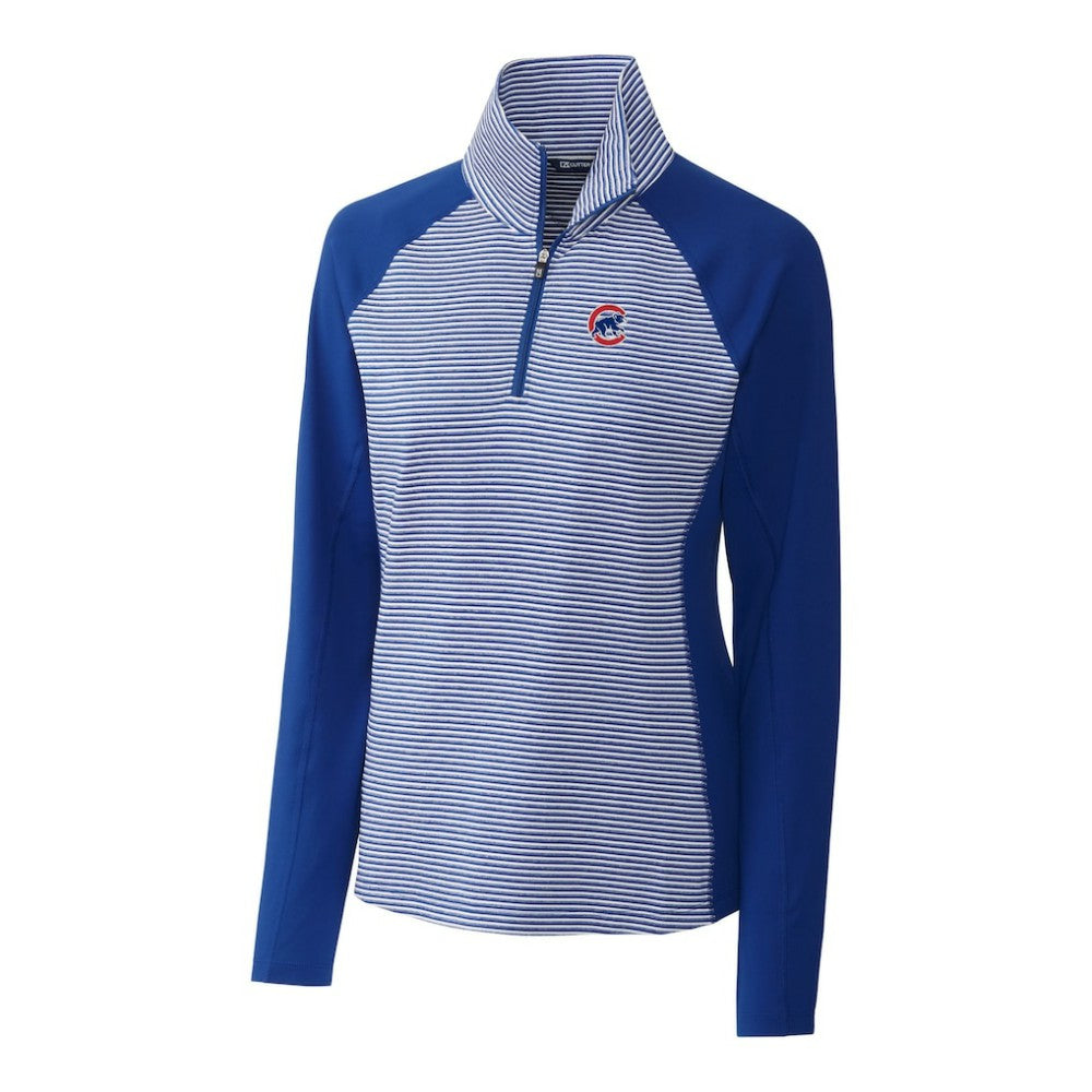 Chicago Cubs Cutter & Buck Women's DryTec Forge Tonal Stripe Half-Zip Top - Royal Tops