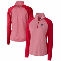 Cleveland Guardians Cutter & Buck Women's DryTec Forge Tonal Stripe Half-Zip Top - Red Tops