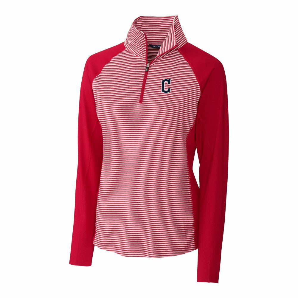 Cleveland Guardians Cutter & Buck Women's DryTec Forge Tonal Stripe Half-Zip Top - Red Tops