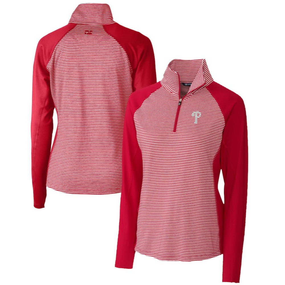 Philadelphia Phillies Cutter & Buck Women's DryTec Forge Tonal Stripe Half-Zip Top - Red Tops