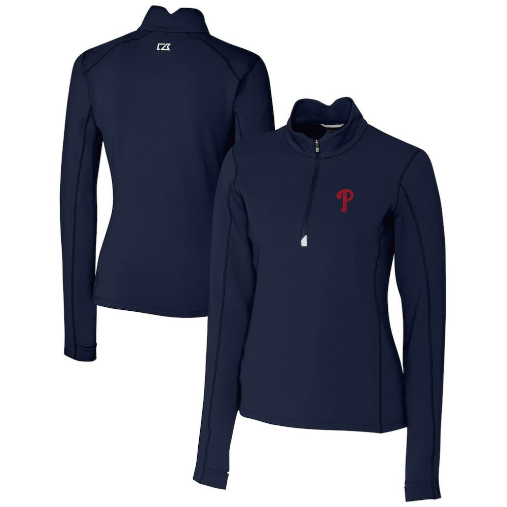 Philadelphia Phillies Cutter & Buck Women's DryTec Traverse Stretch Quarter-Zip Pullover Top - Navy Pullover