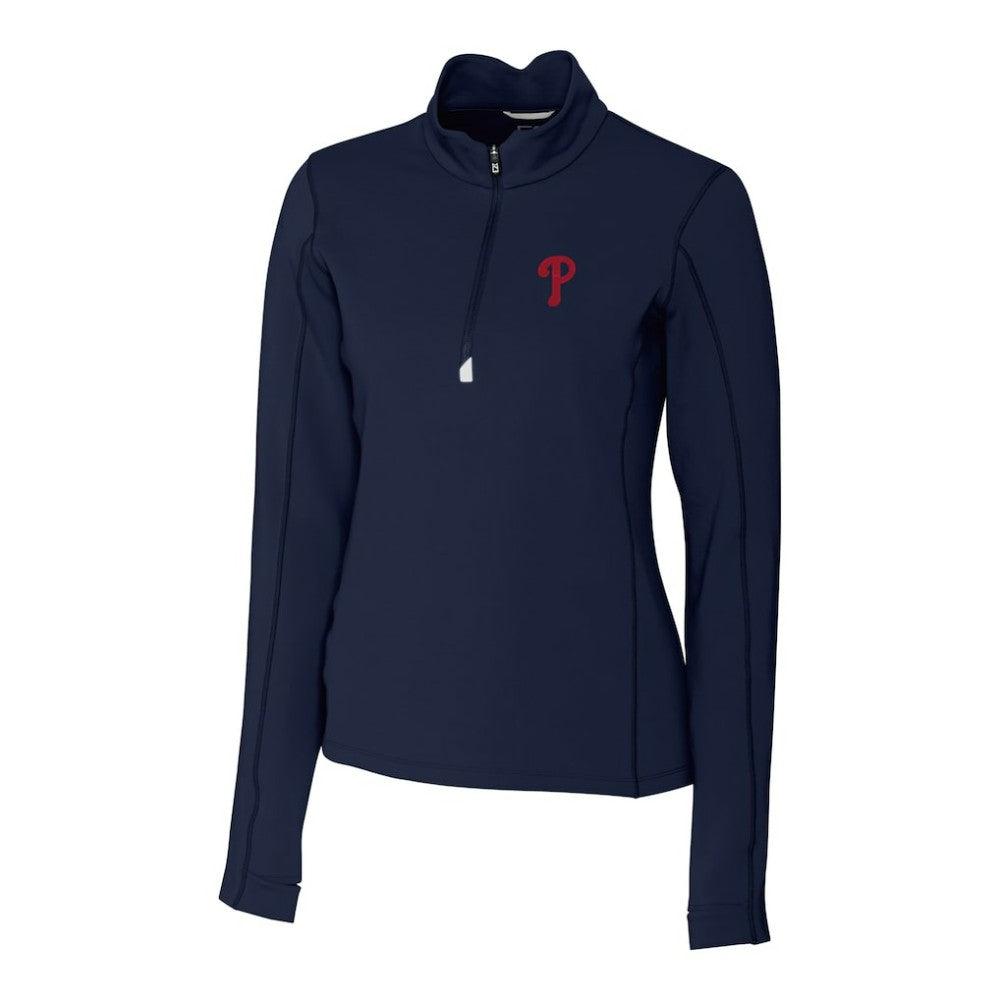 Philadelphia Phillies Cutter & Buck Women's DryTec Traverse Stretch Quarter-Zip Pullover Top - Navy Pullover