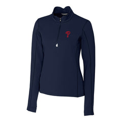 Philadelphia Phillies Cutter & Buck Women's DryTec Traverse Stretch Quarter-Zip Pullover Top - Navy Pullover