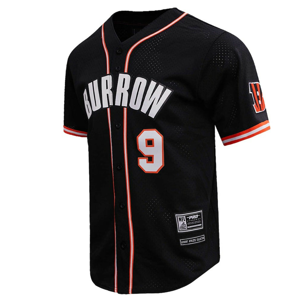 Joe Burrow Cincinnati Bengals Pro Standard Mesh Baseball Button-Up T-Shirt Black