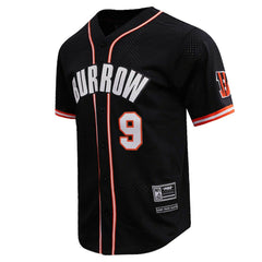 Joe Burrow Cincinnati Bengals Pro Standard Mesh Baseball Button-Up T-Shirt Black