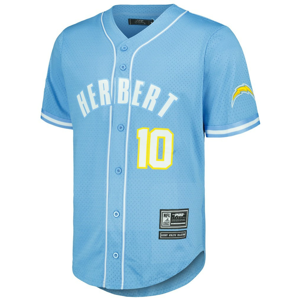 Justin Herbert Los Angeles Chargers Pro Standard Mesh Baseball Button-Up T-Shirt Powder Blue