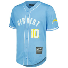 Justin Herbert Los Angeles Chargers Pro Standard Mesh Baseball Button-Up T-Shirt Powder Blue