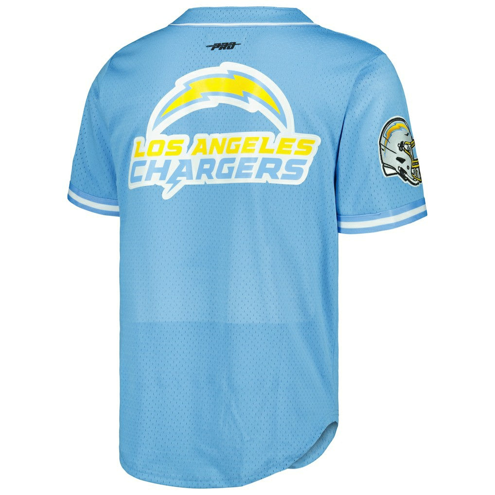 Justin Herbert Los Angeles Chargers Pro Standard Mesh Baseball Button-Up T-Shirt Powder Blue