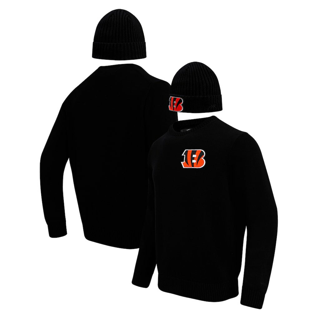 Cincinnati Bengals Pro Standard Crewneck Pullover Sweater & Cuffed Knit Hat Box Gift Set Black