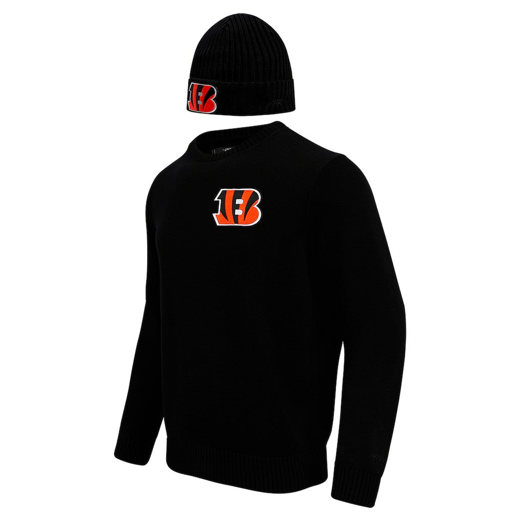Cincinnati Bengals Pro Standard Crewneck Pullover Sweater & Cuffed Knit Hat Box Gift Set Black
