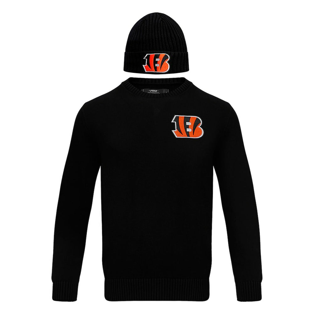 Cincinnati Bengals Pro Standard Crewneck Pullover Sweater & Cuffed Knit Hat Box Gift Set Black