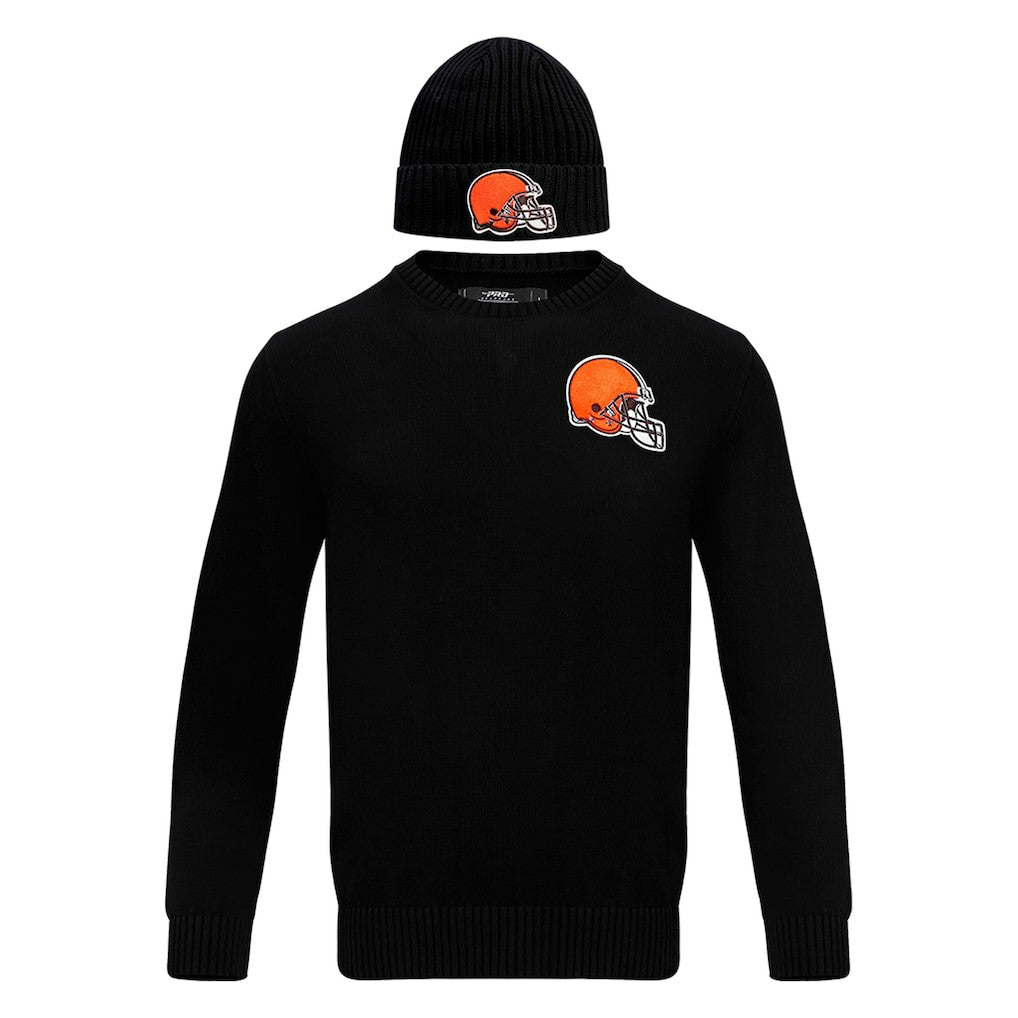 Cleveland Browns Pro Standard Crewneck Pullover Sweater & Cuffed Knit Hat Box Gift Set Black