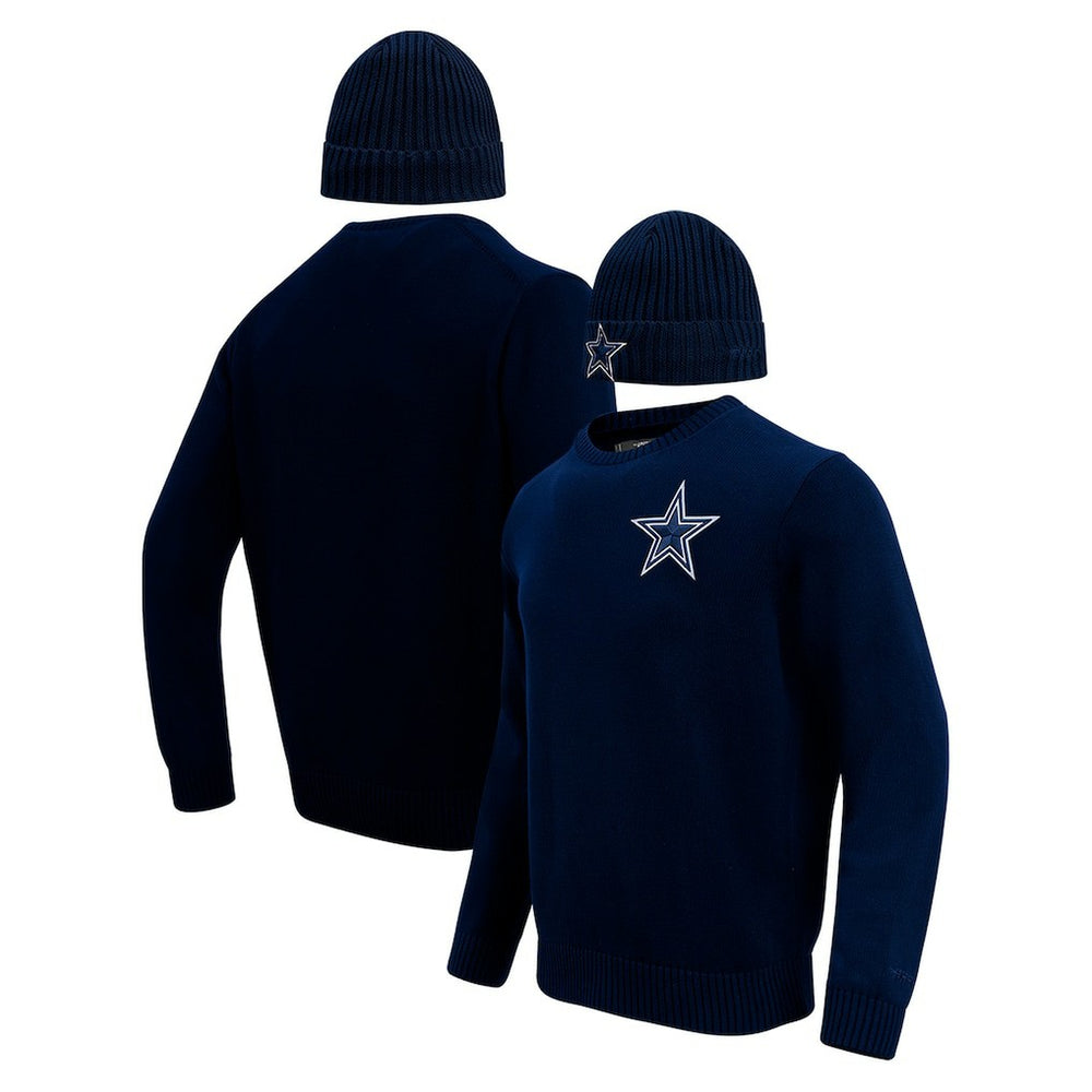 Dallas Cowboys Pro Standard Crewneck Pullover Sweater & Cuffed Knit Hat Box Gift Set Navy