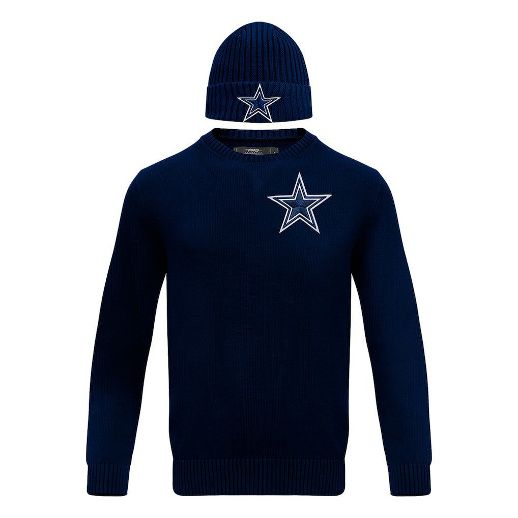 Dallas Cowboys Pro Standard Crewneck Pullover Sweater & Cuffed Knit Hat Box Gift Set Navy