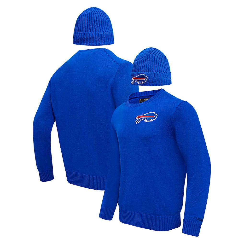 Buffalo Bills Pro Standard Crewneck Pullover Sweater & Cuffed Knit Hat Box Gift Set Royal