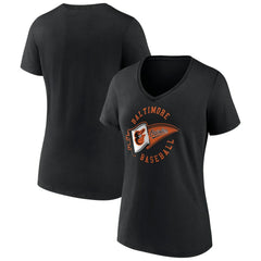Baltimore Orioles Women's Hometown Baltimore Pennant V-Neck T-Shirt - Black T-shirts