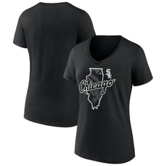 Chicago White Sox Women's Hometown Sox State V-Neck T-Shirt - Black T-shirts