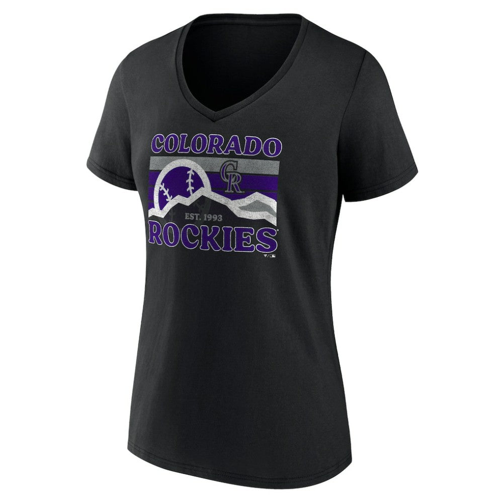 Colorado Rockies Women's Hometown Mountain Scene V-Neck T-Shirt - Black T-shirts