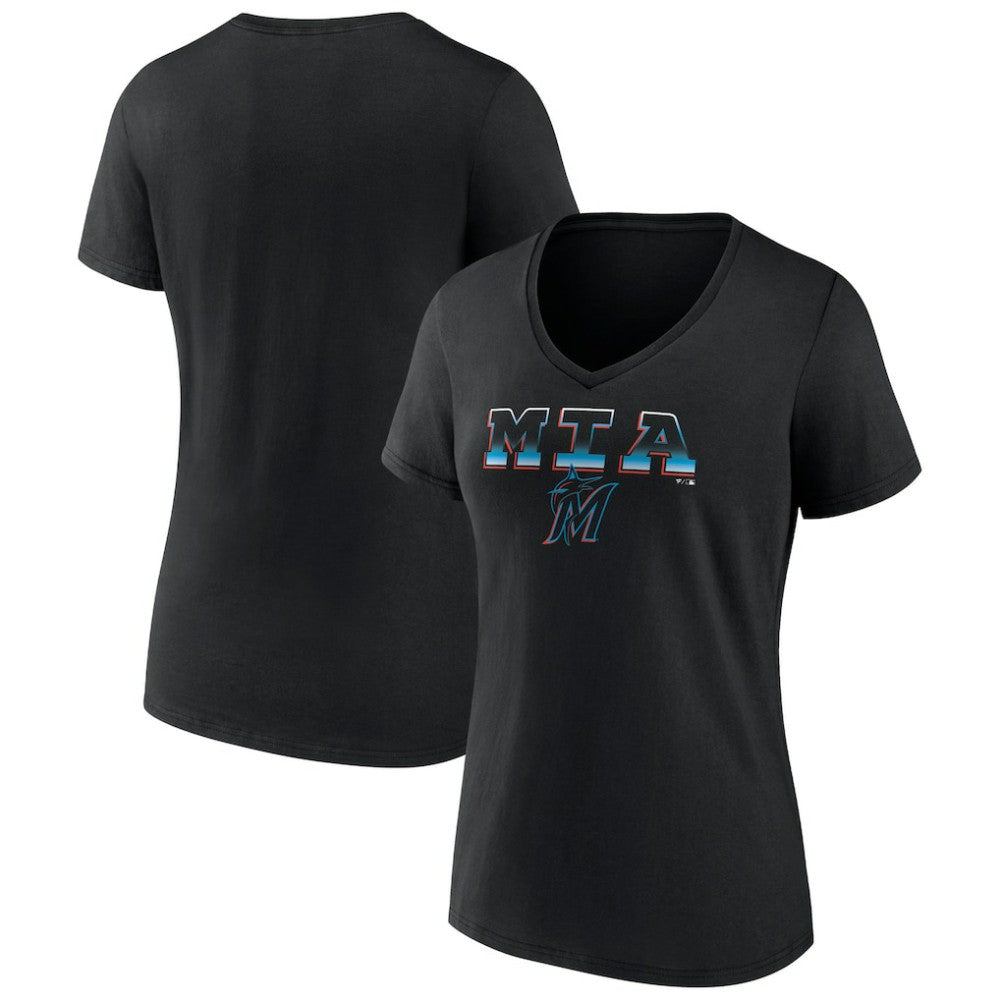 Miami Marlins Women's Hometown Baseball 305 V-Neck T-Shirt - Black T-shirts