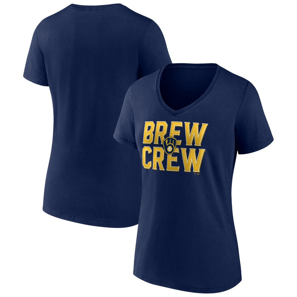 Milwaukee Brewers Women's Hometown Brew Crew Fancy V-Neck T-Shirt - Navy T-shirts