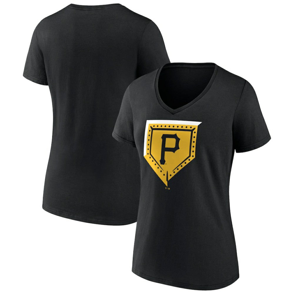 Pittsburgh Pirates Women's Hometown Steel Plate V-Neck T-Shirt - Black T-shirts
