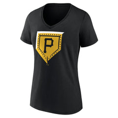 Pittsburgh Pirates Women's Hometown Steel Plate V-Neck T-Shirt - Black T-shirts