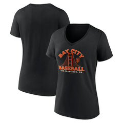 San Francisco Giants Women's Hometown Bay City Baseball V-Neck T-Shirt - Black T-shirts