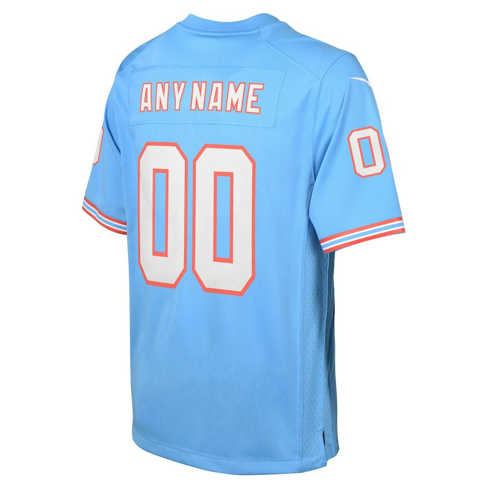 Tennessee Titans Youth Oilers Throwback Custom Game Jersey Light Blue