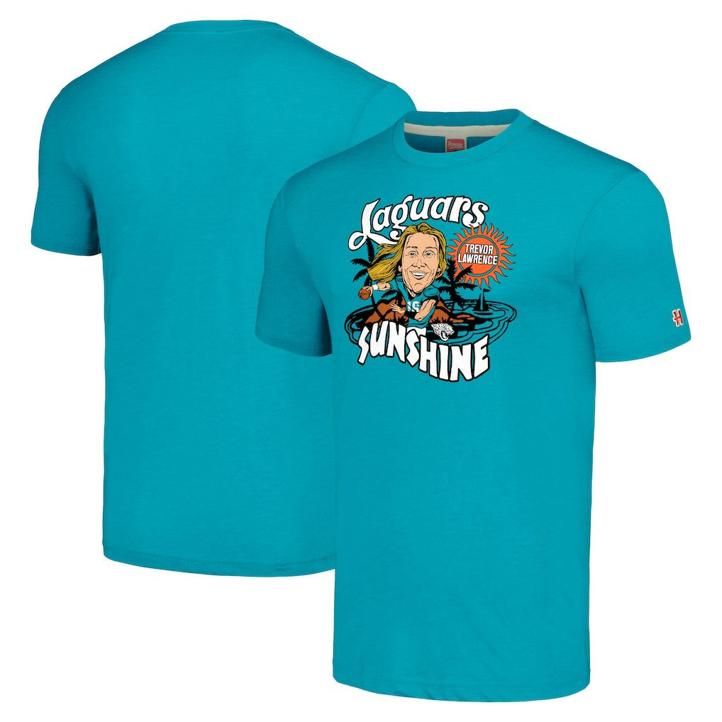 Trevor Lawrence Jacksonville Jaguars Homage Unisex Caricature Player Tri-Blend T-Shirt Teal